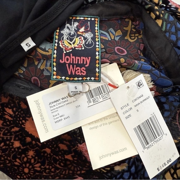 Johnny Was Nash Burnout Velvet Patchwork 3/4 Bell Sleeve Dress Small Multicolor - Picture 3 of 15